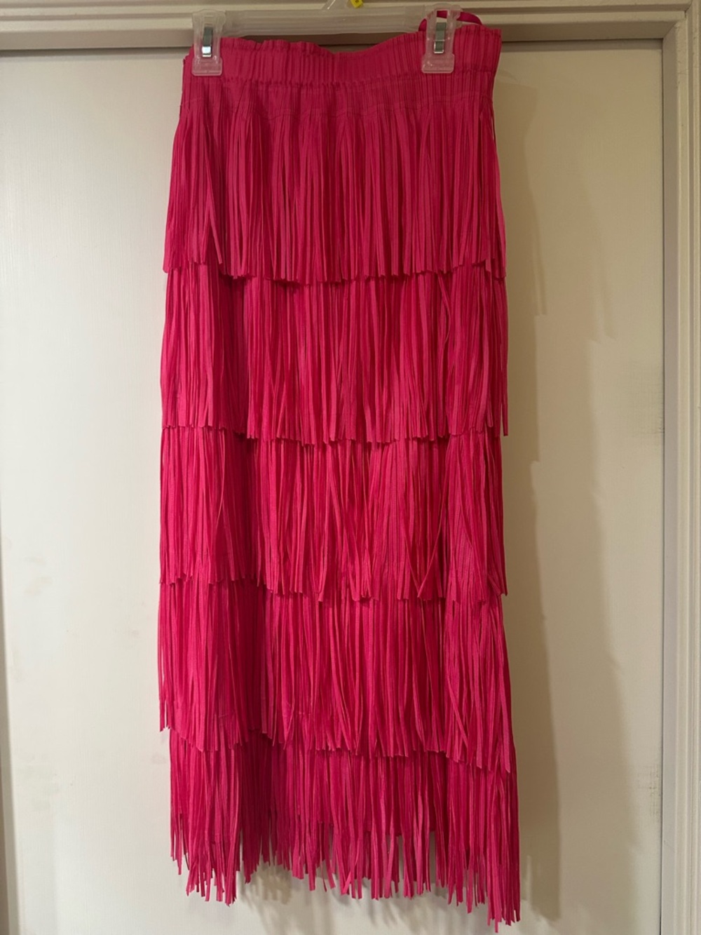 Hot Pink Tiered Fringe Maxi Skirt